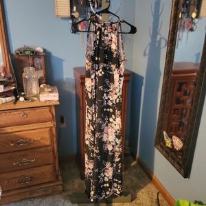 New Black Floral Halter Summer Dress